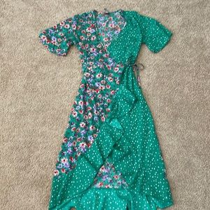 Influence UK polyester ruffled midi wrap dress US size 6/S